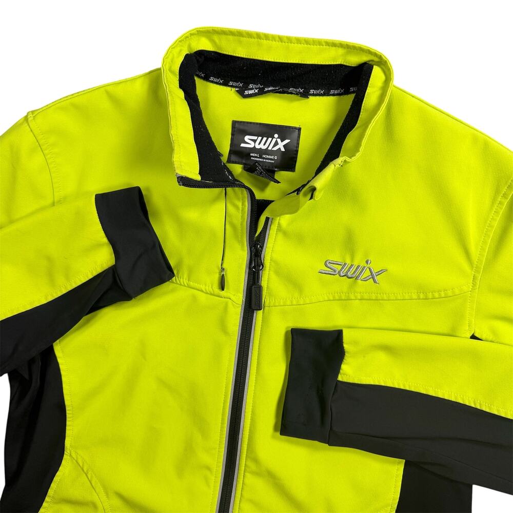 Swix Men’s Large Cross Country Ski Jacket Yellow Green Black Reflective Full Zip